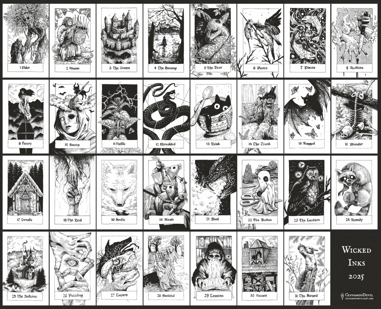 31 hand-drawn cards created in 2025
